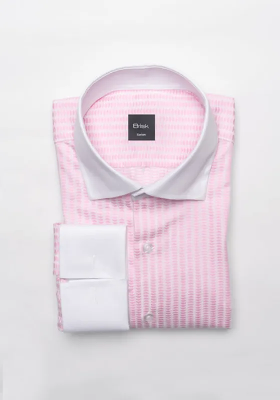 Pink On White Structured Stripes Shirt - Contrast Details sold by Brisk Shirts