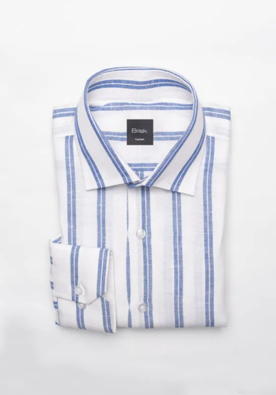 Dual Blue On White Cotton Linen Stripes Shirt sold by Brisk Shirts