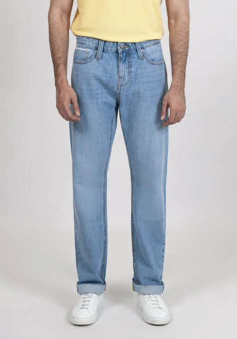 Light Wash Slim Straight Selvedge Jeans - Stud sold by Brisk Shirts