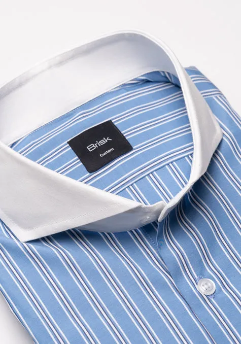 Dual Blue Wide Stripes Shirt - White Cutaway Extreme Collar sold by Brisk Shirts product image thumbnail 2