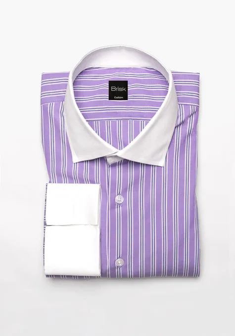 Purple Blue Wide Stripes Shirt - White Cutaway Classic Collar sold by Brisk Shirts