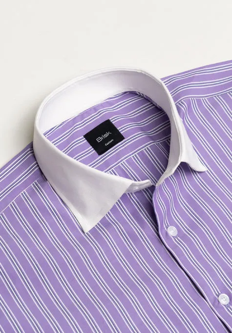 Purple Blue Wide Stripes Shirt - White Cutaway Classic Collar sold by Brisk Shirts product image thumbnail 2