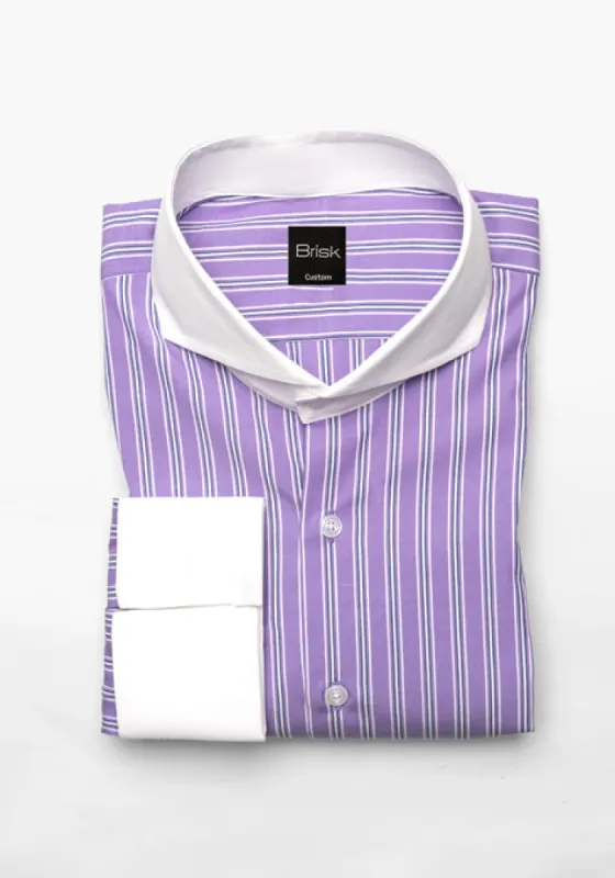 Purple Blue Wide Stripes Shirt - White Cutaway Extreme Collar sold by Brisk Shirts