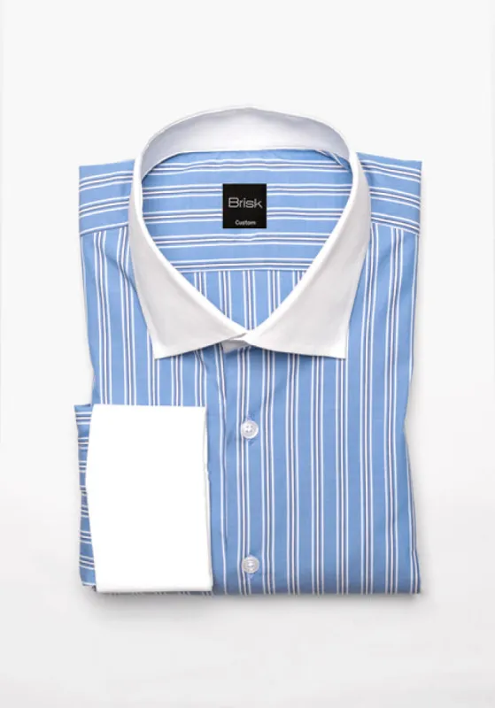Dual Blue Wide Stripes Shirt - White Cutaway Classic Collar sold by Brisk Shirts