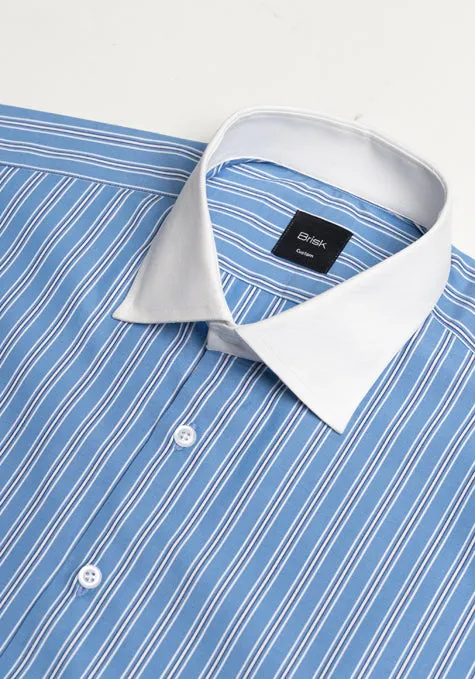 Dual Blue Wide Stripes Shirt - White Cutaway Classic Collar sold by Brisk Shirts product image thumbnail 2