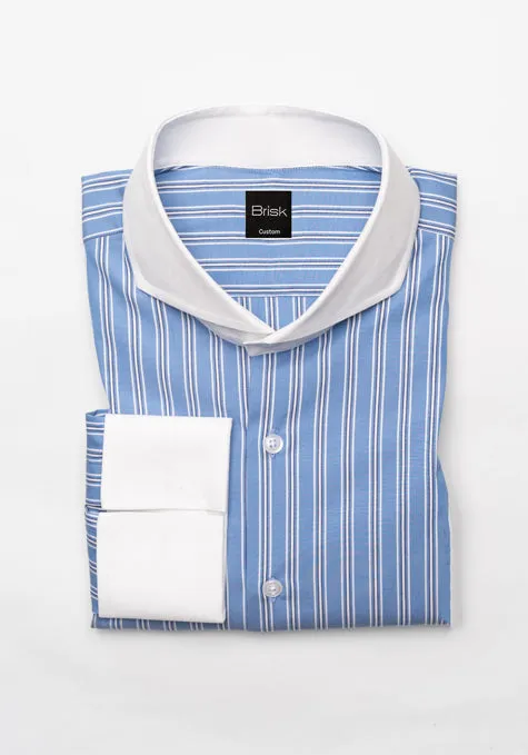 Dual Blue Wide Stripes Shirt - White Cutaway Extreme Collar sold by Brisk Shirts