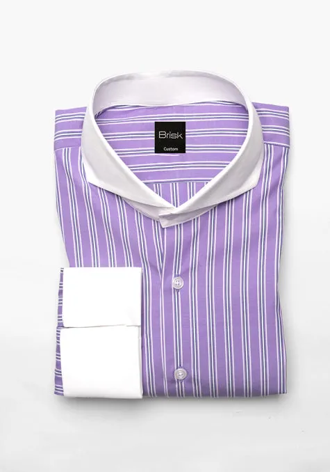 Purple Blue Wide Stripes Shirt - White Cutaway Extreme Collar sold by Brisk Shirts