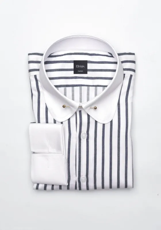 Charcoal Wide Stripes Soft Textured Pima Cotton - White Club Golden Pin Collar & French Cuffs sold by Brisk Shirts