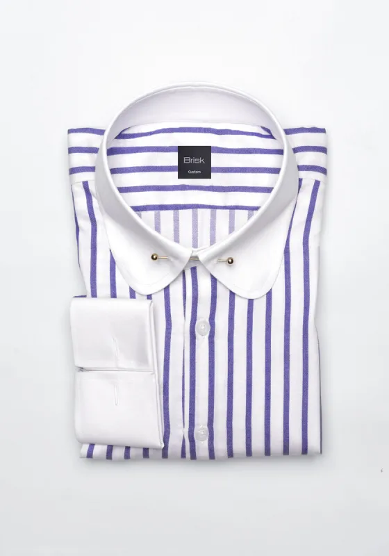 Purple Wide Stripes Soft Textured Pima Cotton Shirt - White Club Golden Pin Collar & French Cuffs sold by Brisk Shirts