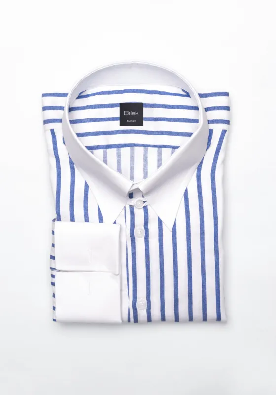 Navy Wide Stripes Soft Textured Pima Cotton Shirt - White Tab Collar sold by Brisk Shirts