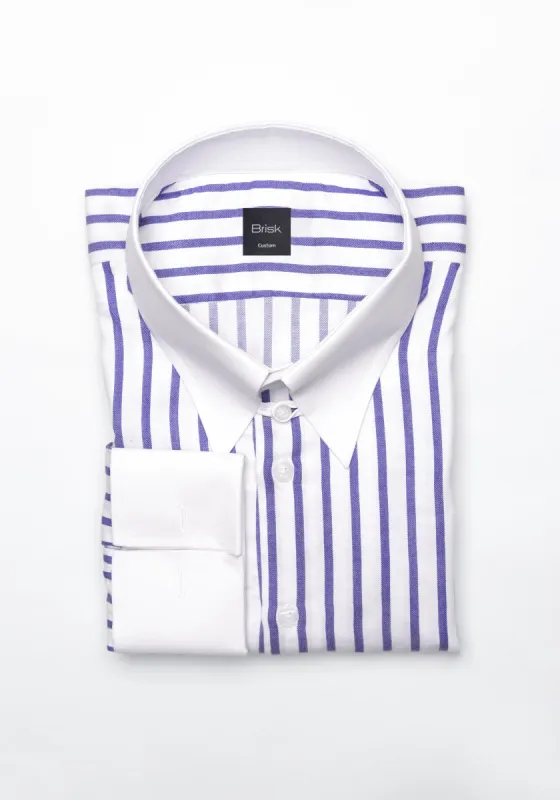 Purple Wide Stripes Soft Textured Pima Cotton Shirt - White Tab Collar & French Cuffs sold by Brisk Shirts