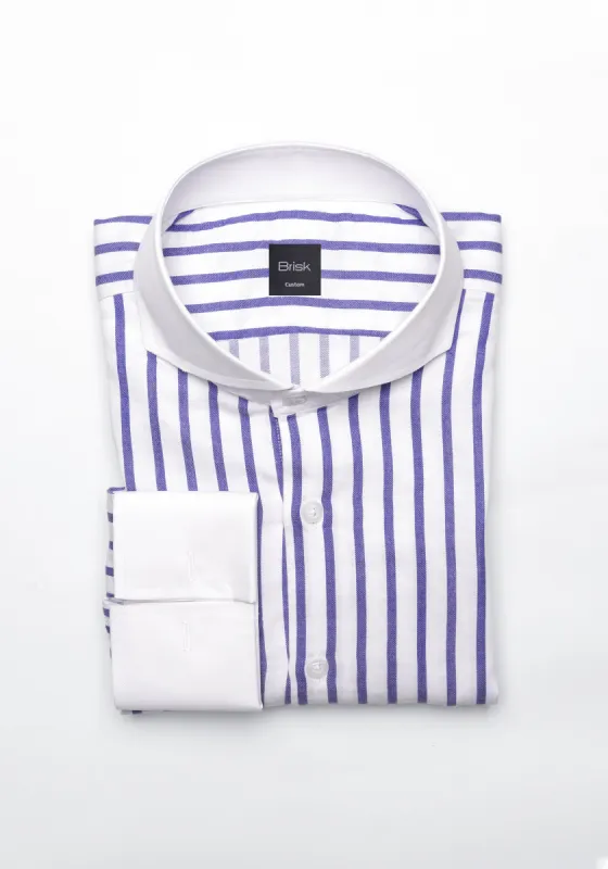 Purple Wide Stripes Soft Textured Pima Cotton Shirt - White Cutaway Extreme Collar & French Cuffs sold by Brisk Shirts