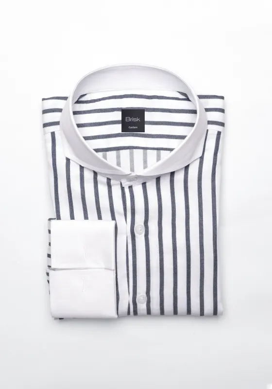 Charcoal Wide Stripes Soft Textured Pima Cotton Shirt - White Cutaway Extreme Collar & French Cuffs sold by Brisk Shirts