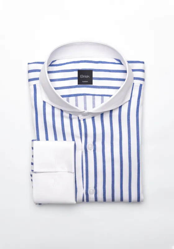 Navy Wide Stripes Soft Textured Pima Cotton Shirt - White Cutaway Extreme Collar & French Cuffs sold by Brisk Shirts
