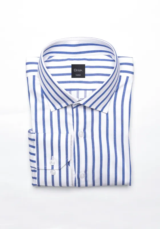 Navy Wide Stripes Soft Textured Pima Cotton Shirt - Cutaway Classic Collar sold by Brisk Shirts
