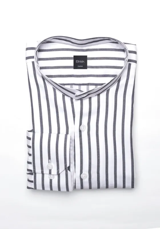 Charcoal Wide Stripes Soft Textured Pima Cotton Shirt - Band Collar sold by Brisk Shirts