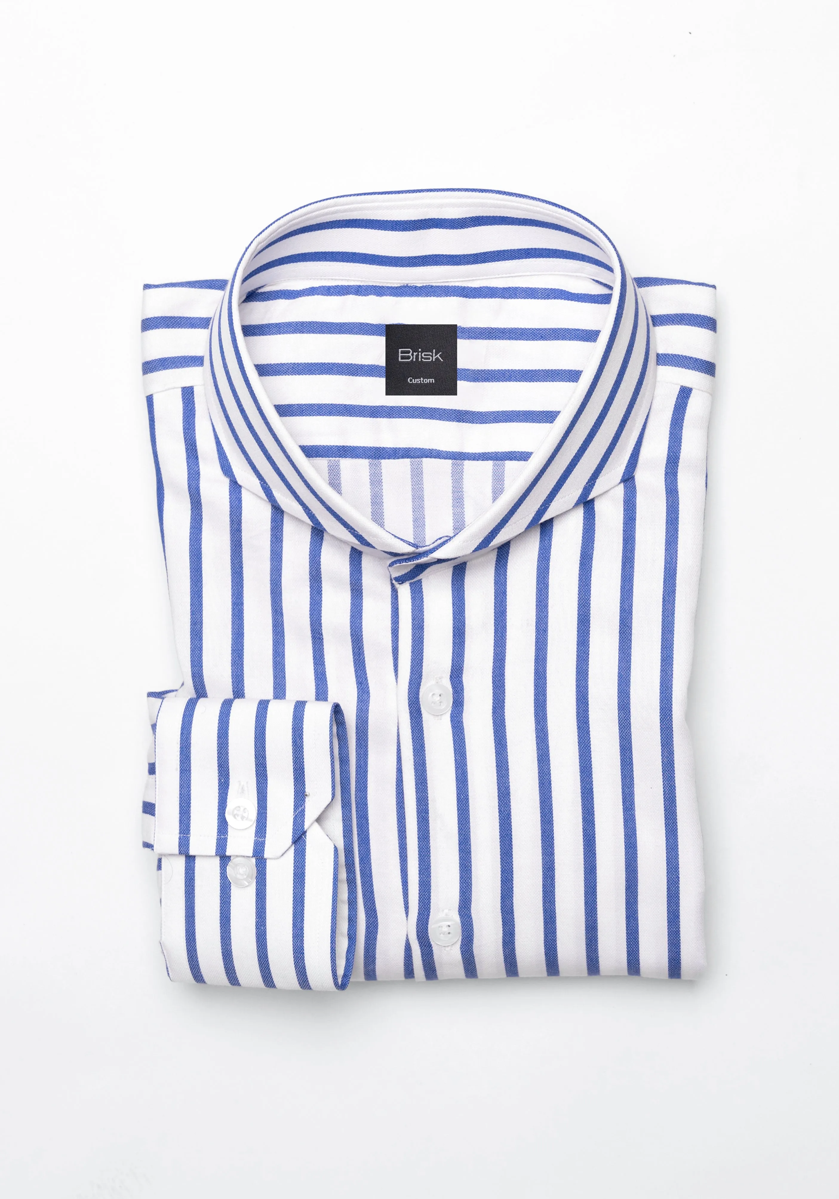 Navy Wide Stripes Soft Textured Pima Cotton Shirt - Cutaway Extreme Collar sold by Brisk Shirts product image thumbnail 2