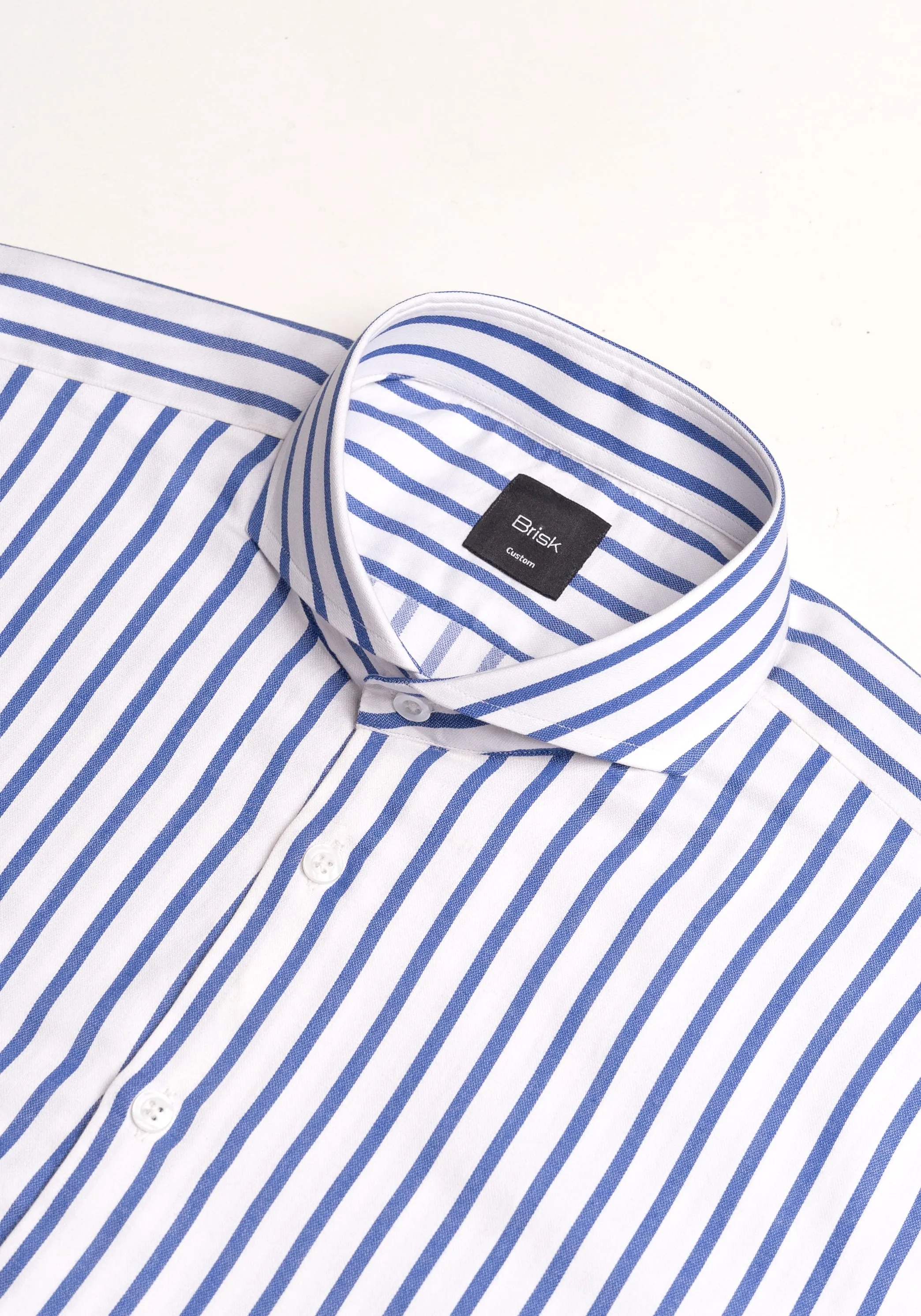 Navy Wide Stripes Soft Textured Pima Cotton Shirt - Cutaway Extreme Collar sold by Brisk Shirts product image thumbnail 3