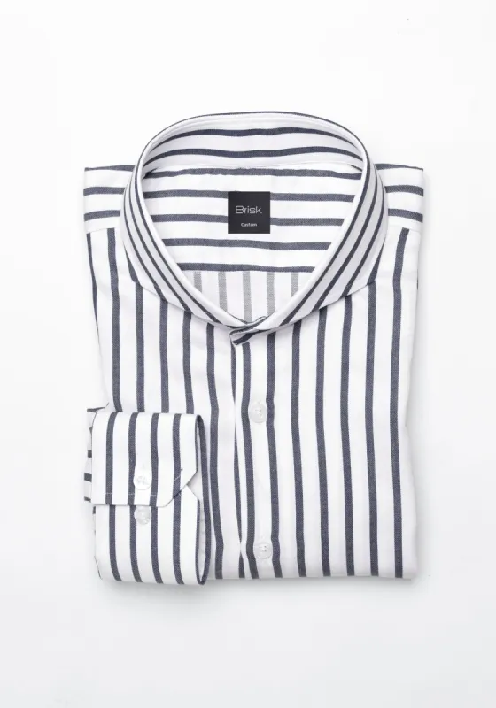 Charcoal Wide Stripes Soft Textured Pima Cotton Shirt - Cutaway Extreme Collar sold by Brisk Shirts