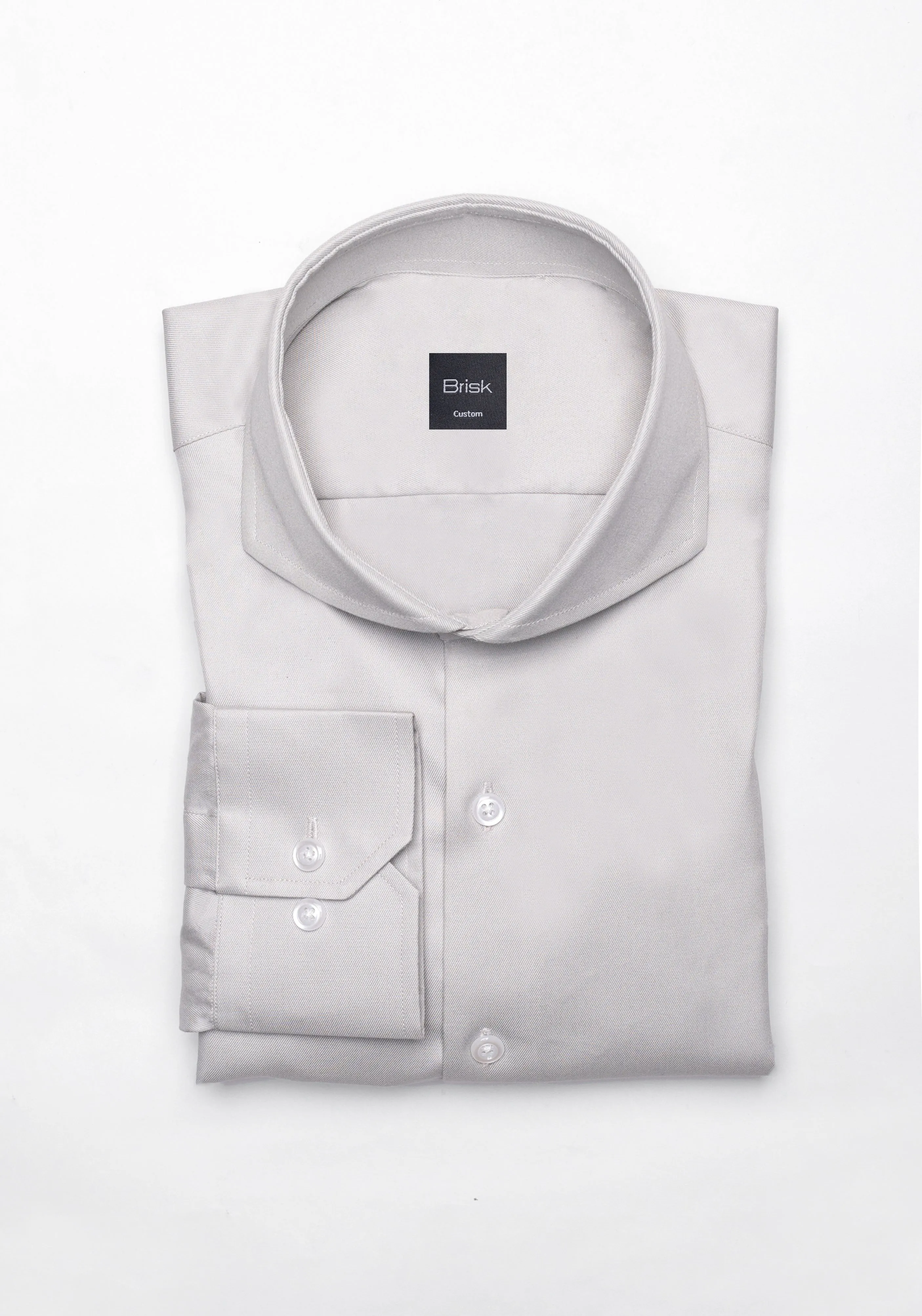 Light Grey Twill Pima Cotton Shirt - Cutaway Extreme Collar sold by Brisk Shirts