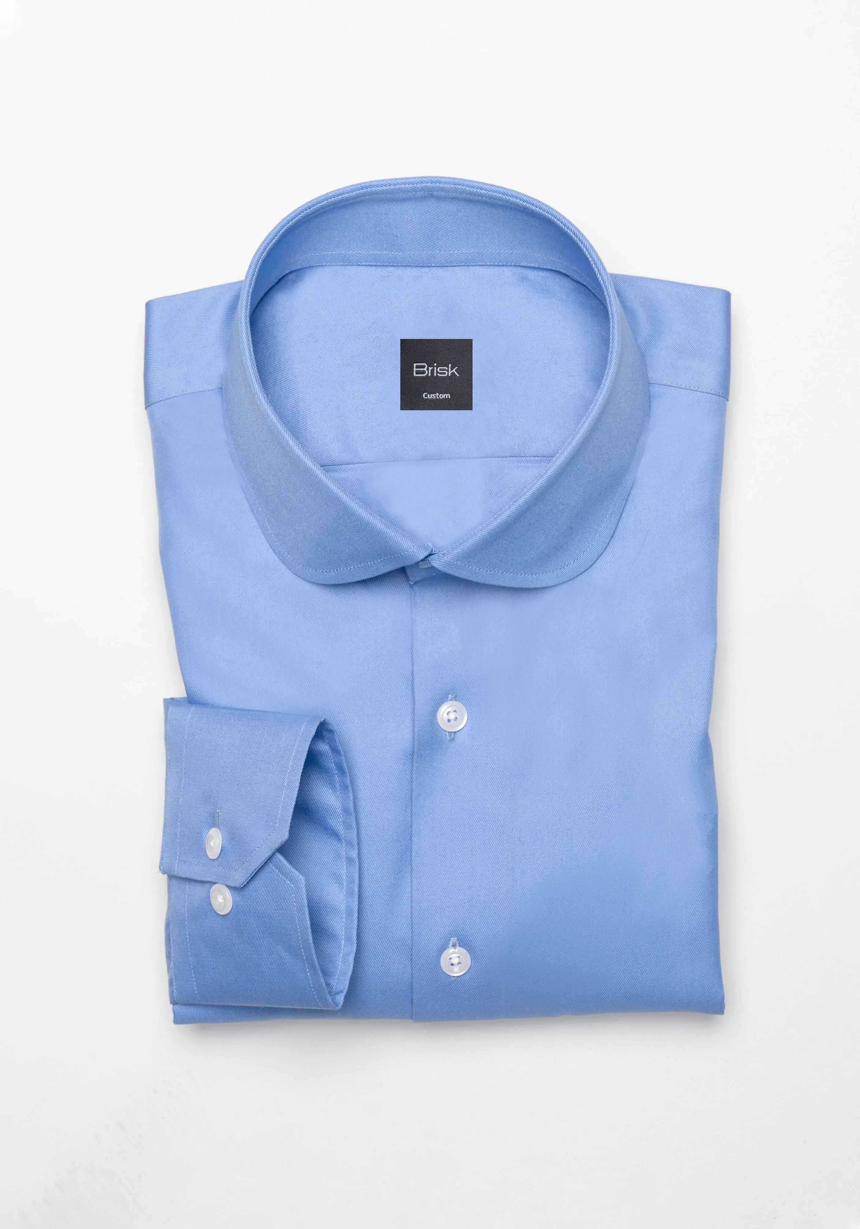 Mid Blue Twill Pima Cotton Shirt - Club Collar sold by Brisk Shirts