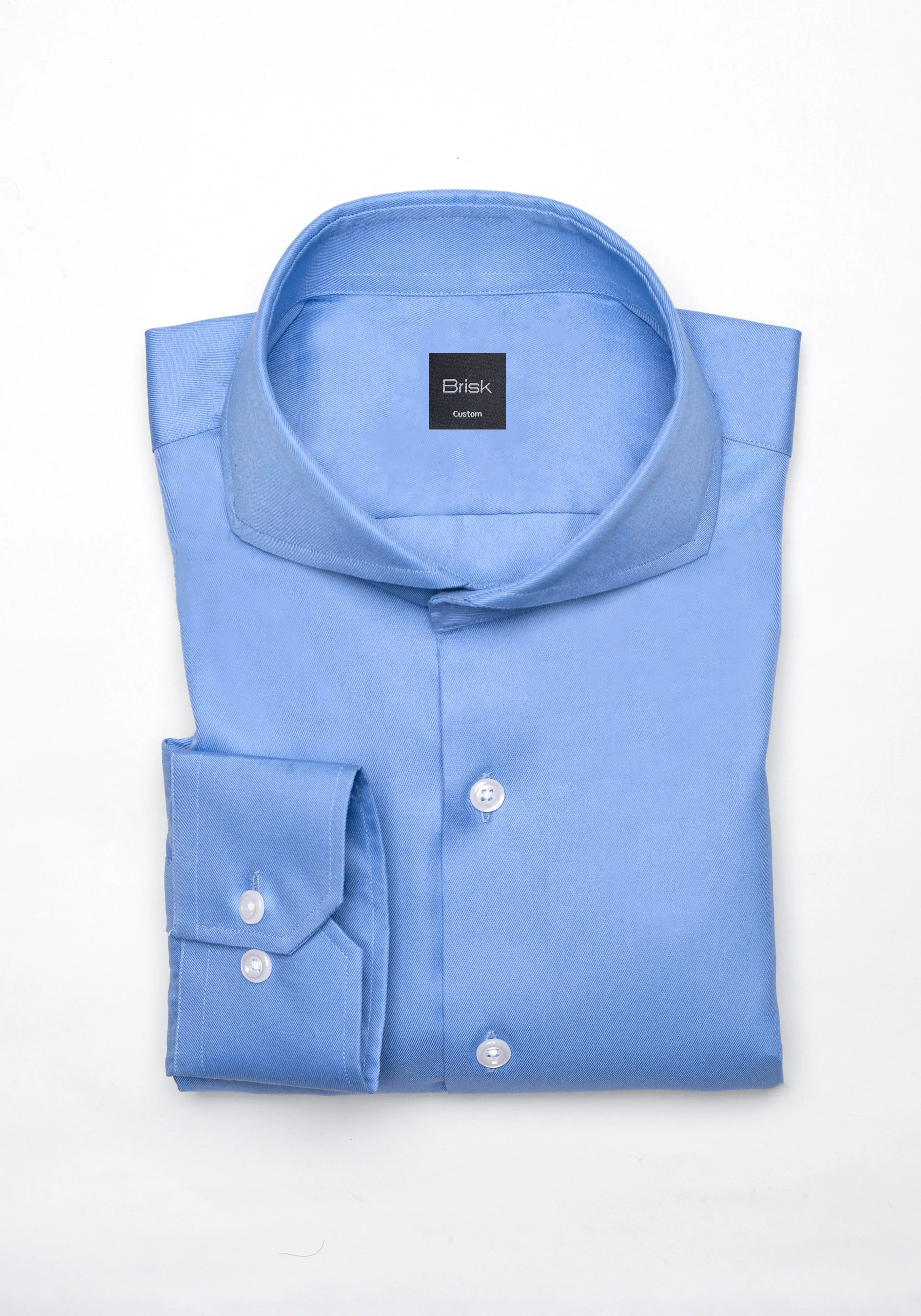 Mid Blue Twill Pima Cotton Shirt - Cutaway Extreme Collar sold by Brisk Shirts