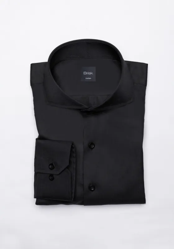 Jet Black Twill Pima Cotton Shirt - Cutaway Extreme Collar sold by Brisk Shirts