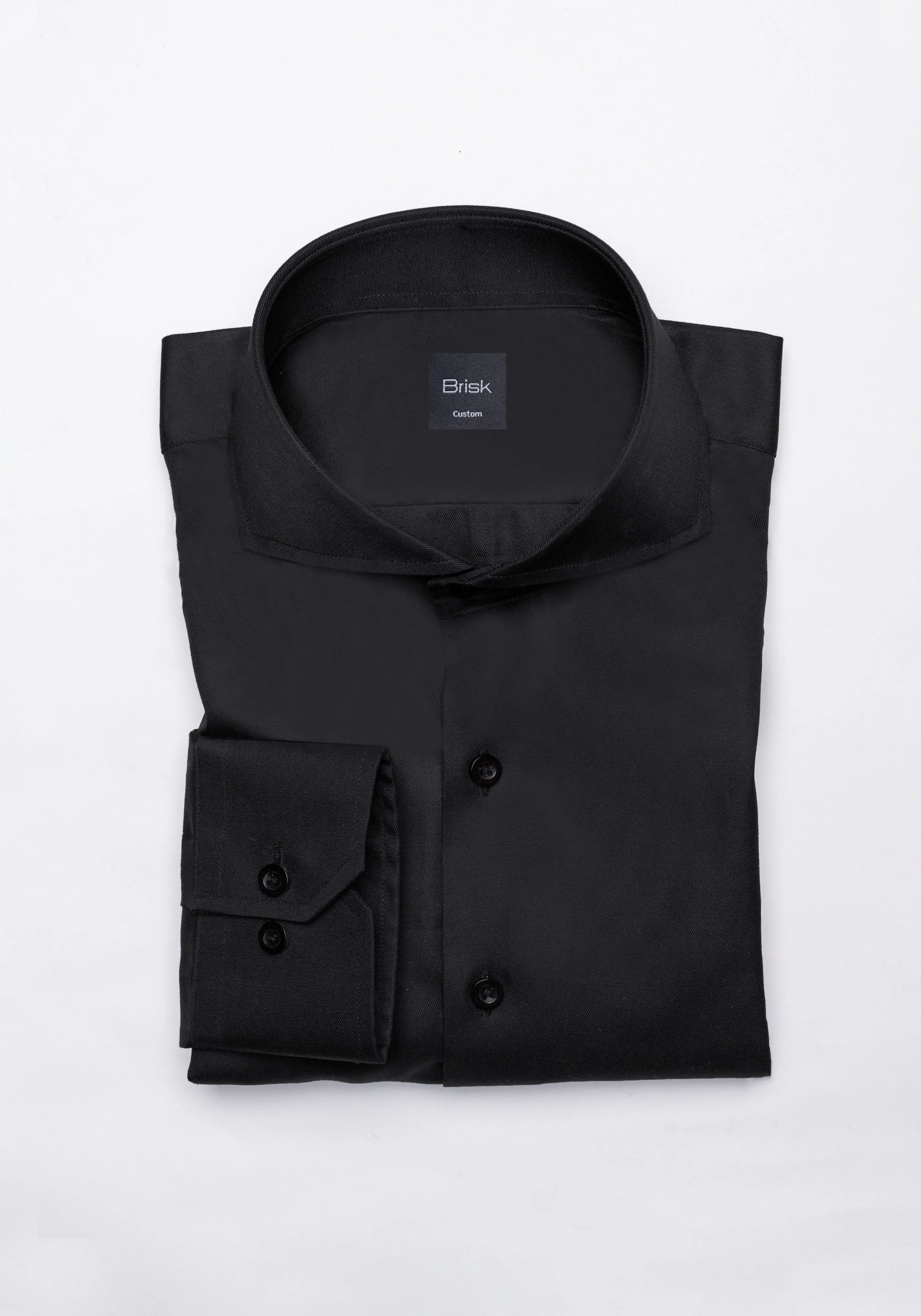 Jet Black Twill Pima Cotton Shirt - Cutaway Extreme Collar sold by Brisk Shirts