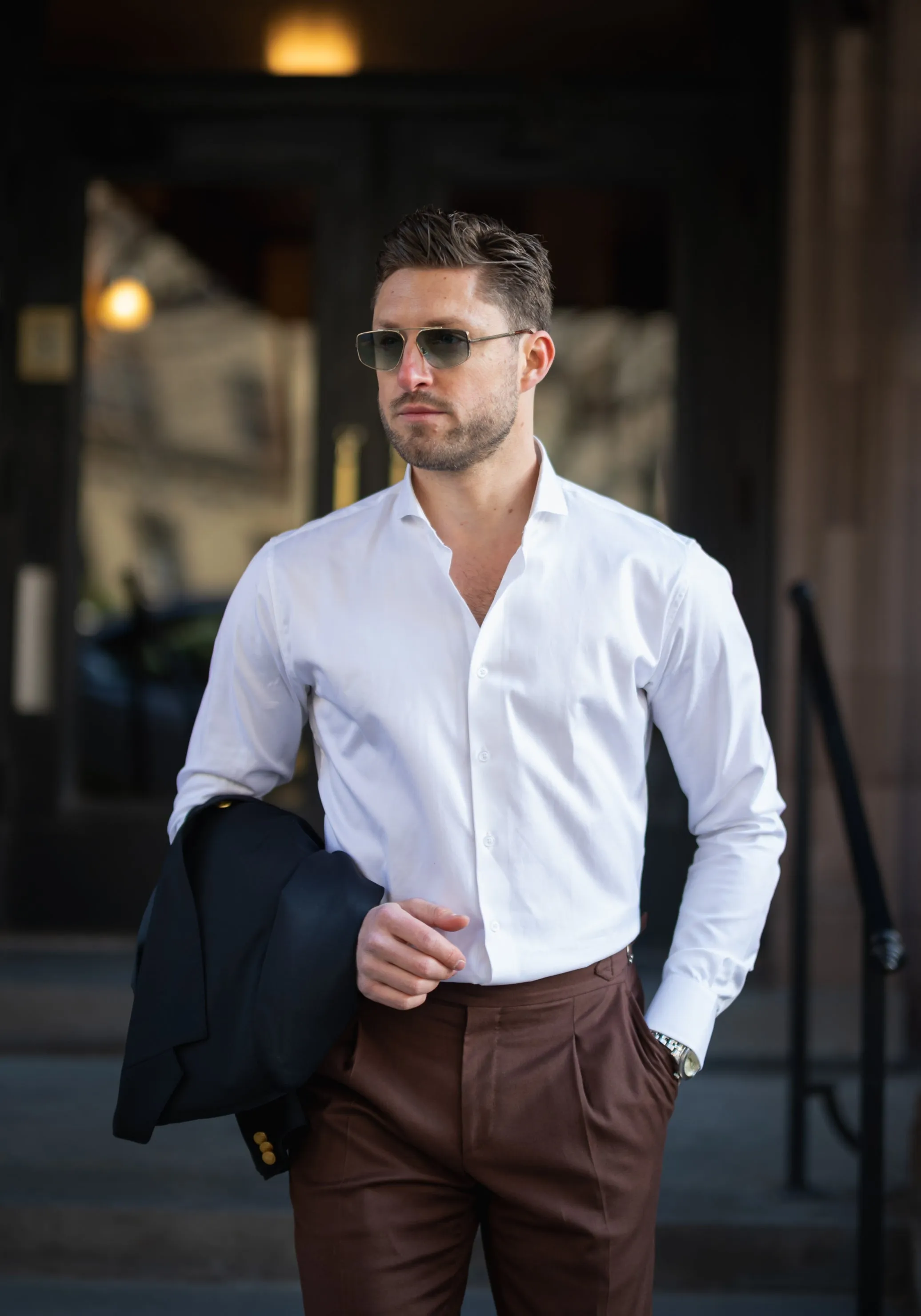 Pearl White Twill Pima Cotton Shirt - Cutaway Extreme Collar sold by Brisk Shirts product image thumbnail 3