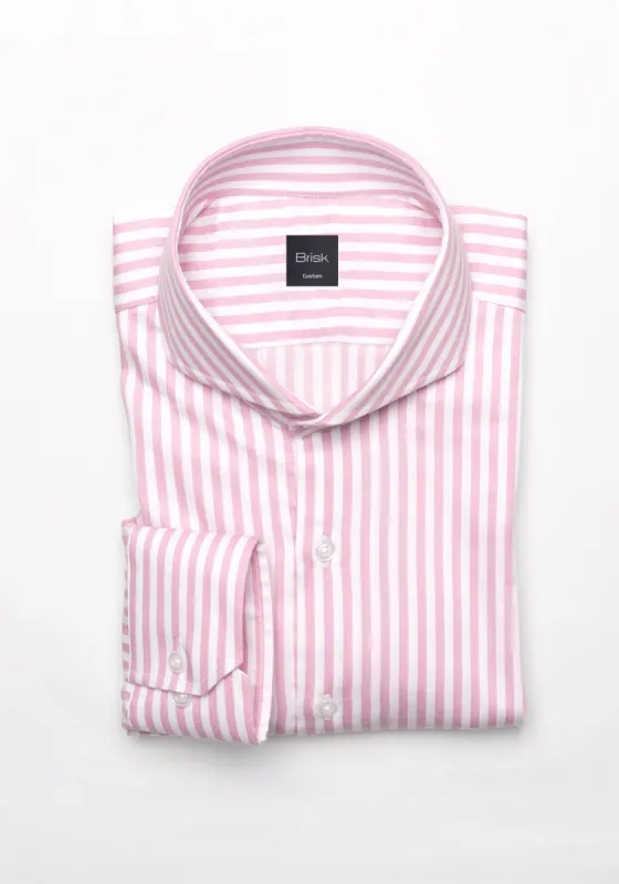Pink Bengal Twill Stripes Pima Cotton Shirt - Cutaway Extreme Collar sold by Brisk Shirts
