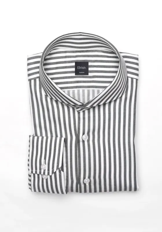 Charcoal Bengal Twill Stripes Pima Cotton Shirt - Cutaway Extreme Collar sold by Brisk Shirts