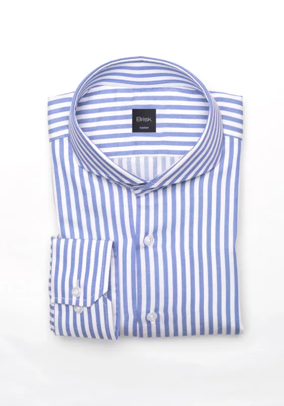 Sky Blue Bengal Twill Stripes Pima Cotton Shirt - Cutaway Extreme Collar sold by Brisk Shirts