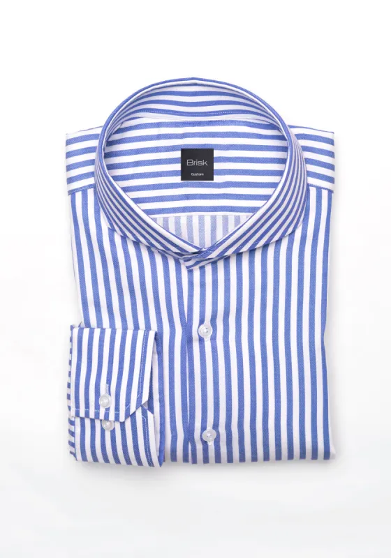 Navy Bengal Twill Stripes Pima Cotton Shirt - Cutaway Extreme Collar sold by Brisk Shirts