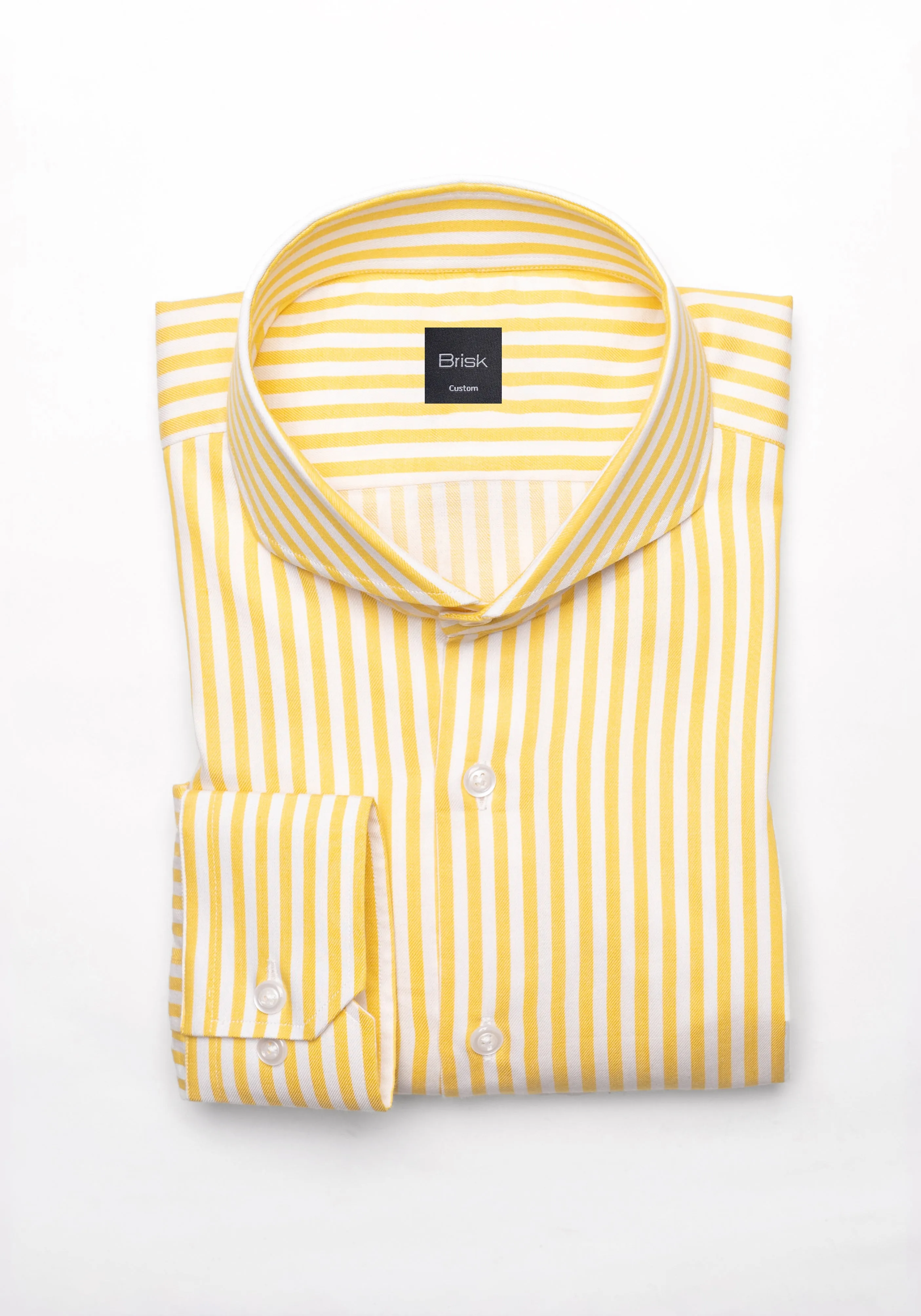 Yellow Bengal Twill Stripes Pima Cotton Shirt - Cutaway Extreme Collar sold by Brisk Shirts
