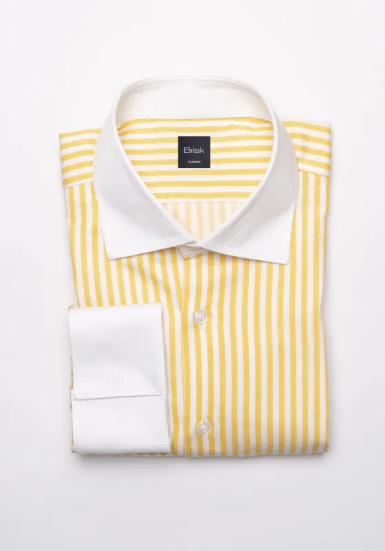 Yellow Bengal Twill Stripes Pima Cotton Shirt - White Cutaway Classic Collar & French Cuffs sold by Brisk Shirts