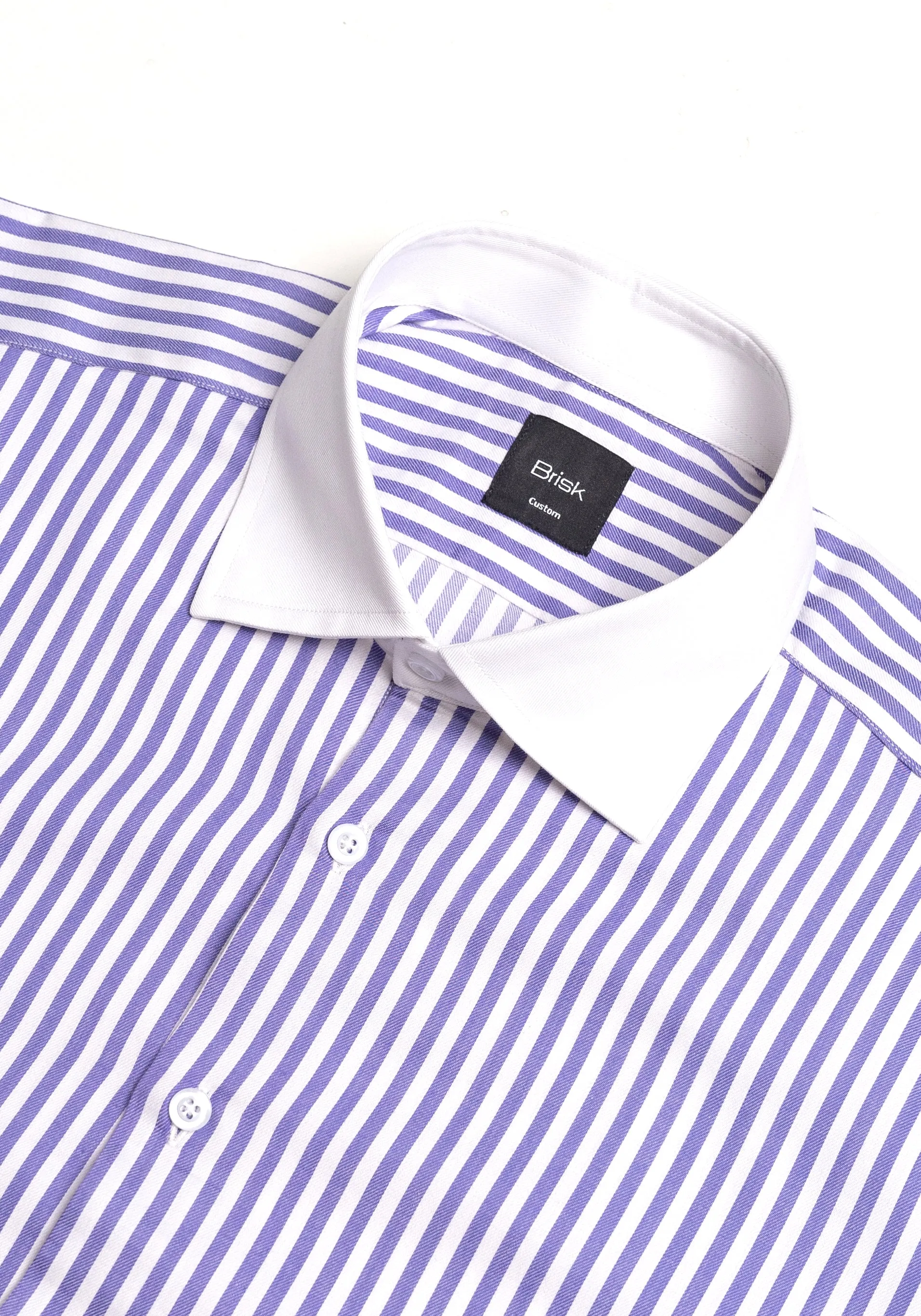Purple Bengal Twill Stripes Pima Cotton Shirt - White Cutaway Classic Collar & French Cuffs sold by Brisk Shirts product image thumbnail 3