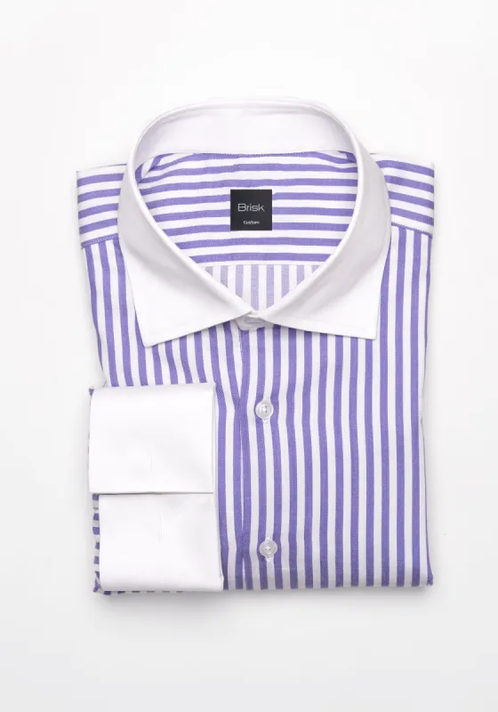 Purple Bengal Twill Stripes Pima Cotton Shirt - White Cutaway Classic Collar & French Cuffs sold by Brisk Shirts