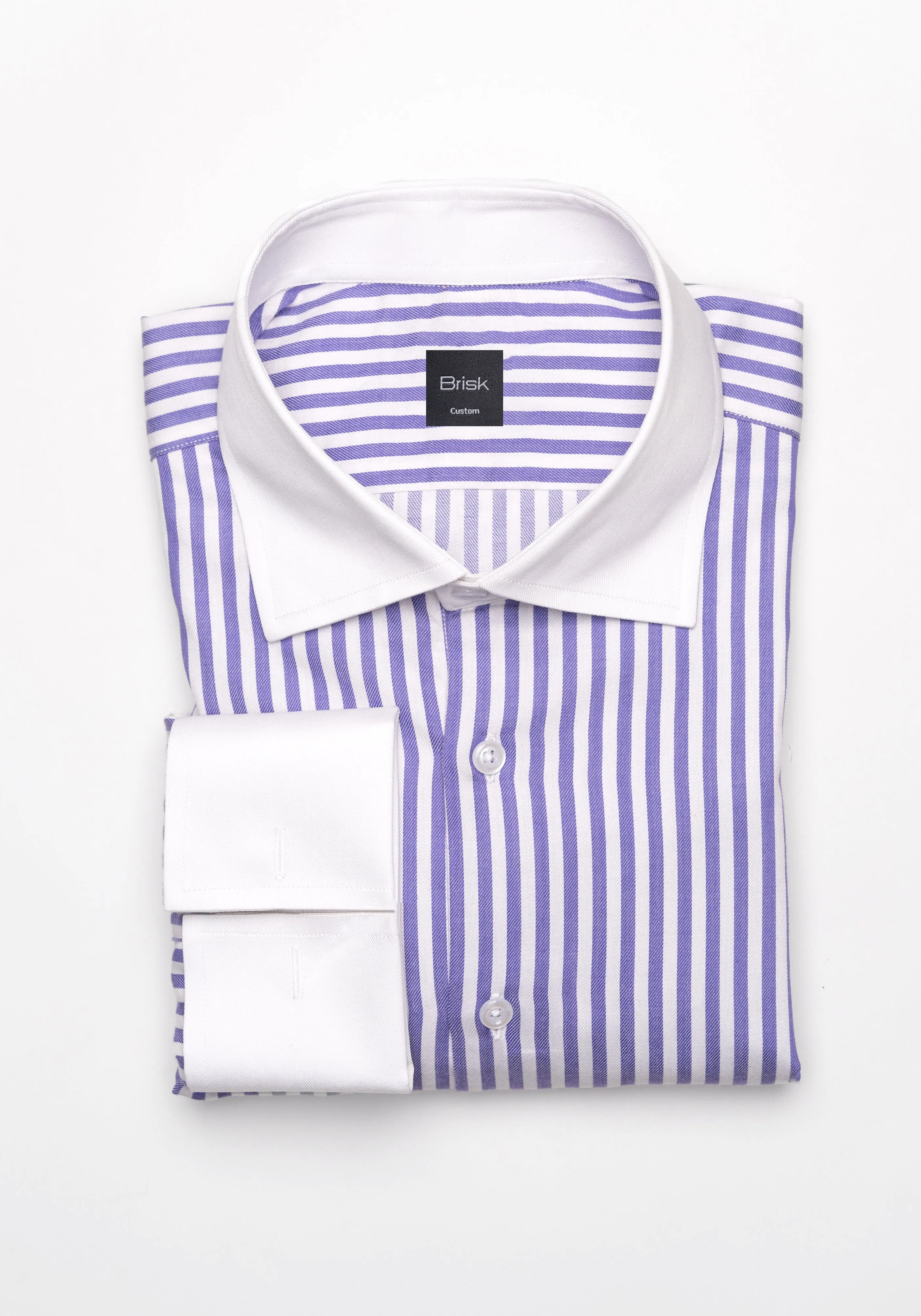 Purple Bengal Twill Stripes Pima Cotton Shirt - White Cutaway Classic Collar & French Cuffs sold by Brisk Shirts
