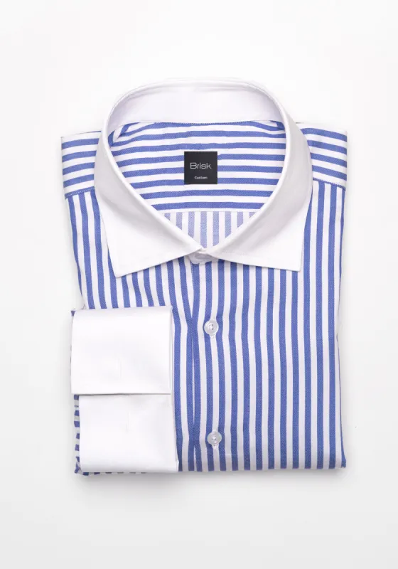 Navy Bengal Twill Stripes Pima Cotton Shirt - White Cutaway Classic Collar & French Cuffs sold by Brisk Shirts