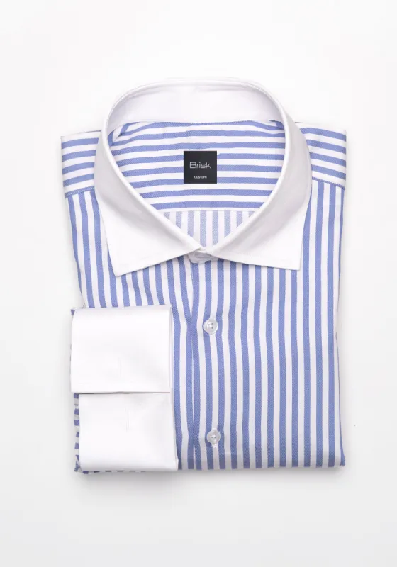 Sky Blue Bengal Twill Stripes Pima Cotton Shirt - White Cutaway Classic Collar & French Cuffs sold by Brisk Shirts