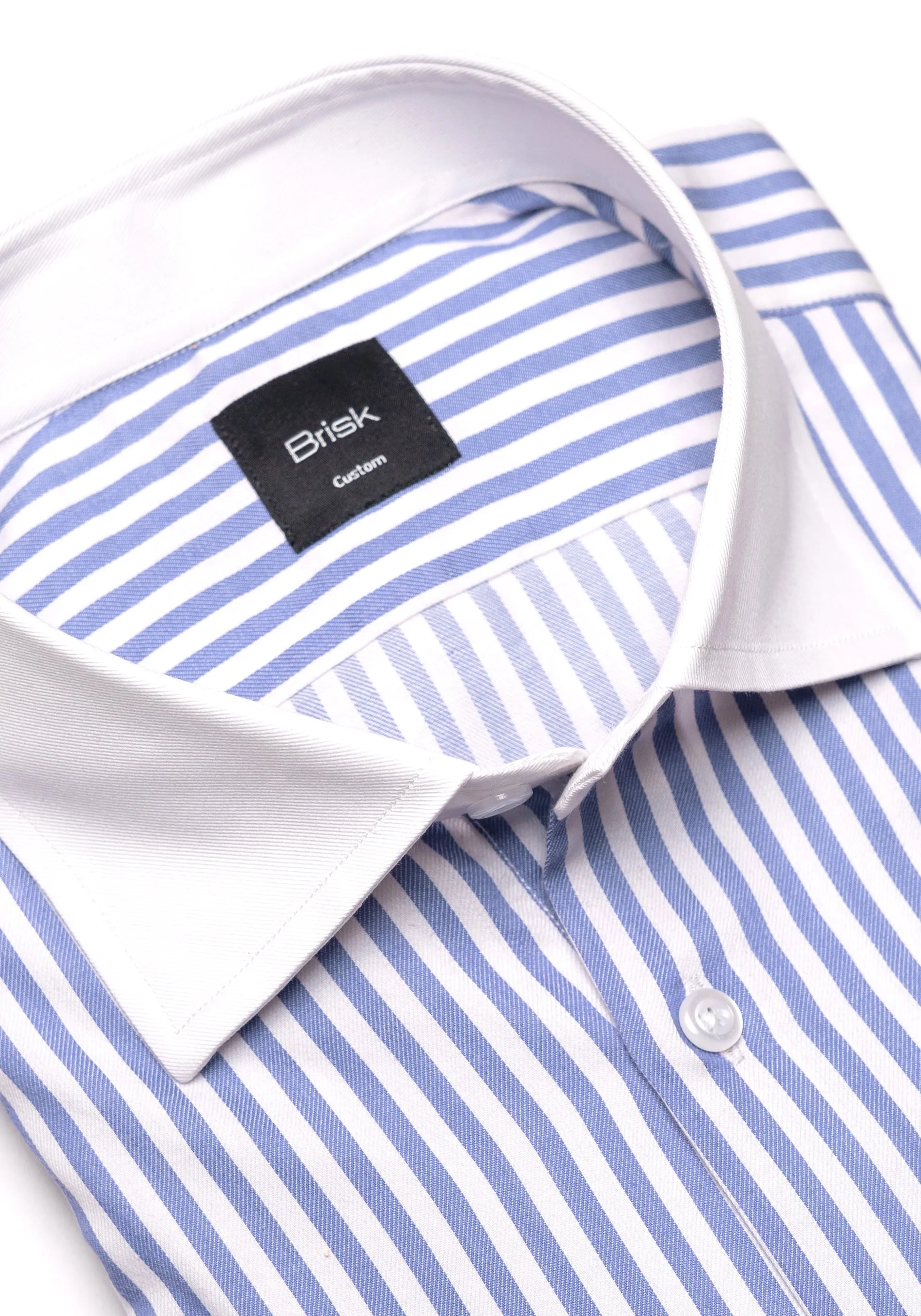 Sky Blue Bengal Twill Stripes Pima Cotton Shirt - White Cutaway Classic Collar & French Cuffs sold by Brisk Shirts product image thumbnail 2
