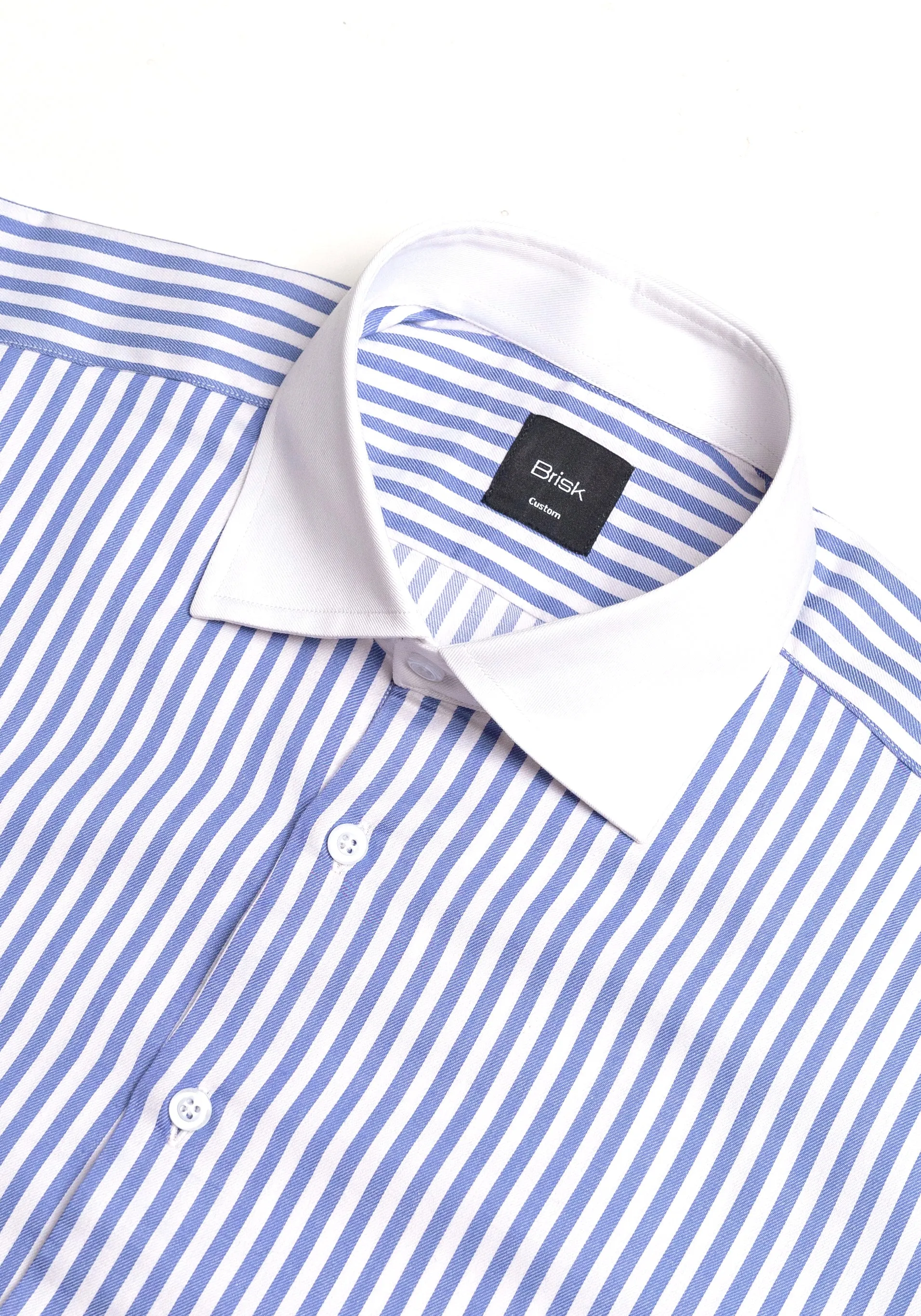 Sky Blue Bengal Twill Stripes Pima Cotton Shirt - White Cutaway Classic Collar & French Cuffs sold by Brisk Shirts product image thumbnail 3