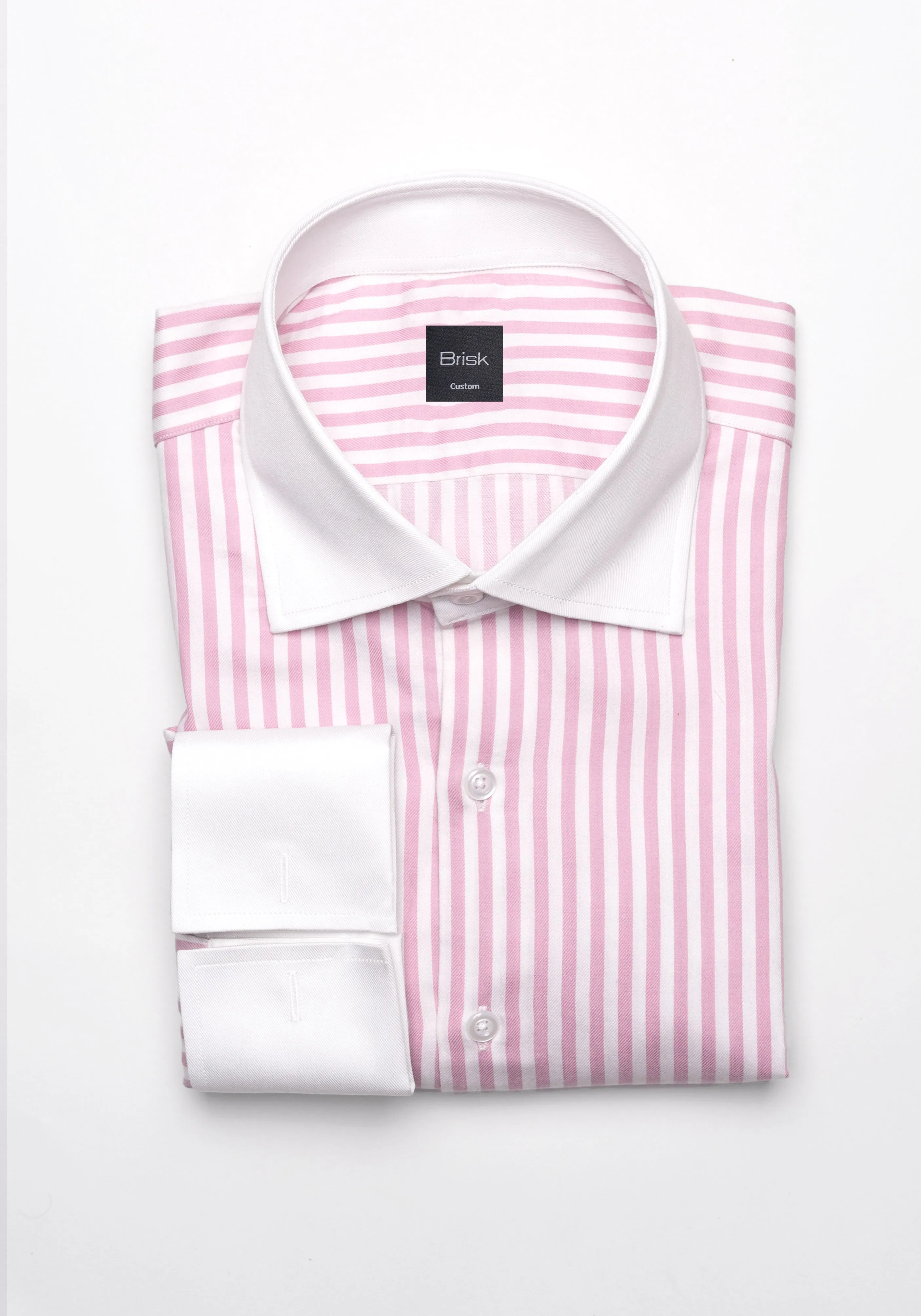 Pink Bengal Twill Stripes Pima Cotton Shirt - White Cutaway Classic Collar & French Cuffs sold by Brisk Shirts