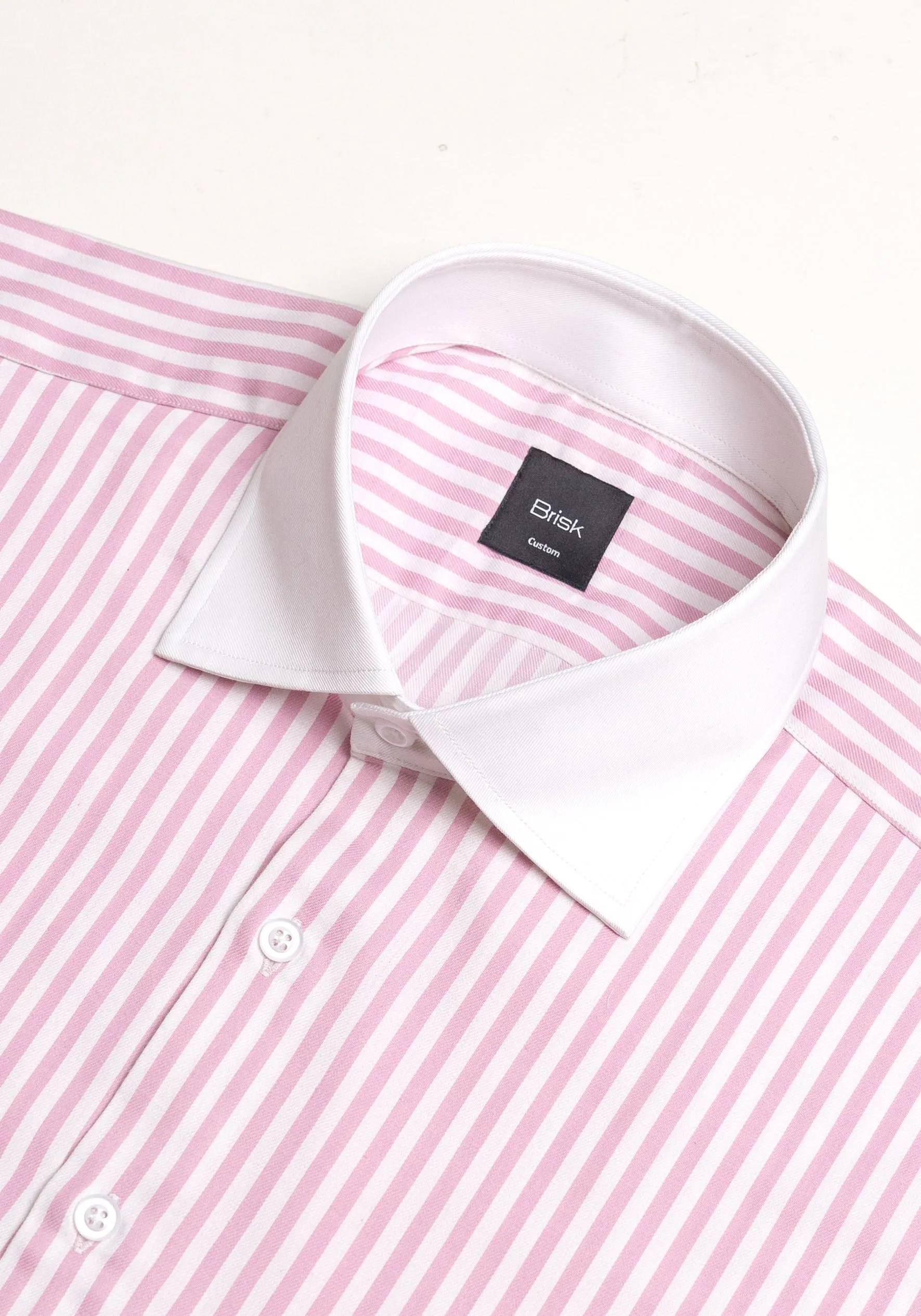 Pink Bengal Twill Stripes Pima Cotton Shirt - White Cutaway Classic Collar & French Cuffs sold by Brisk Shirts product image thumbnail 3