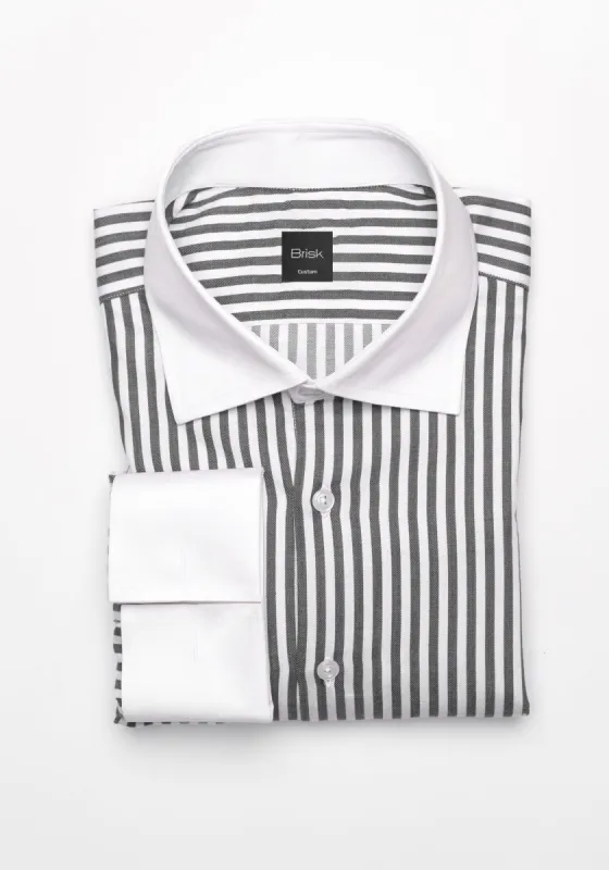 Charcoal Bengal Twill Stripes Pima Cotton Shirt - White Cutaway Classic Collar & French Cuffs sold by Brisk Shirts