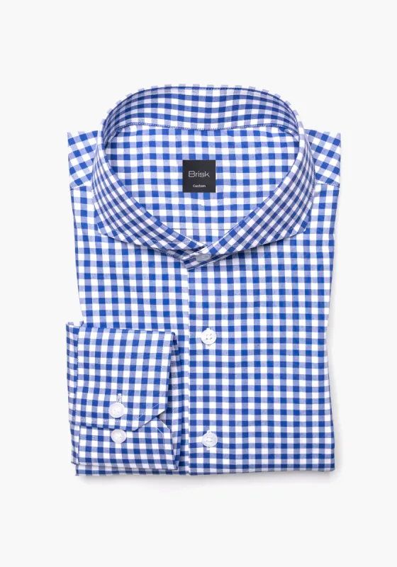 Royal Blue Gingham Crisp Pima Cotton Shirt - Cutaway Extreme Collar sold by Brisk Shirts