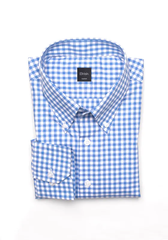 Sky Blue Gingham Crisp Pima Cotton Shirt - Button Down Collar sold by Brisk Shirts