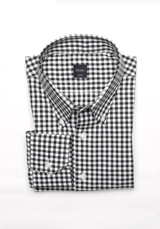 Black Gingham Crisp Pima Cotton Shirt - Button Down Collar sold by Brisk Shirts