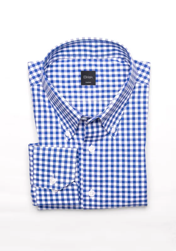Royal Blue Gingham Crisp Pima Cotton Shirt - Button Down Collar sold by Brisk Shirts