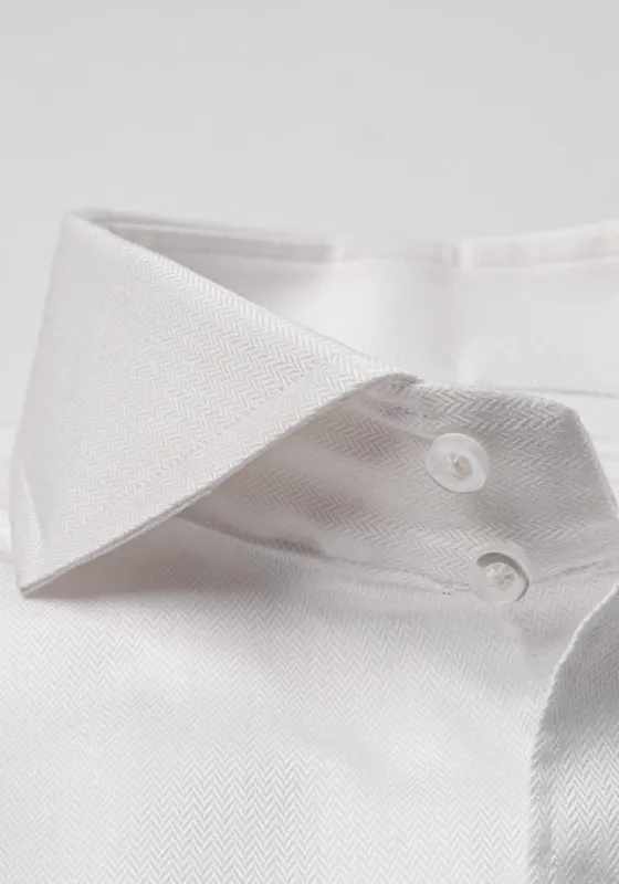 Egyptian Pearl White Mini Herringbone Shirt - Double Button Cut Away Extreme Collar sold by Brisk Shirts